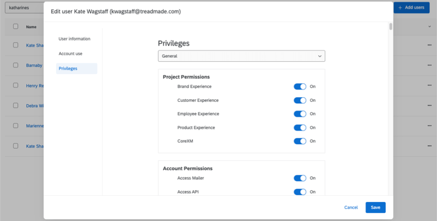 Registerkarte "Berechtigungen"