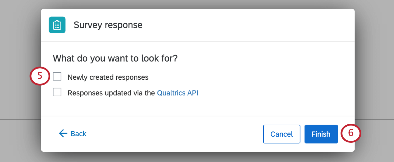 Ein weiteres neues Fenster, in dem Sie neu erstellte Antworten und/oder über die Qualtrics API aktualisierte Antworten auswählen können