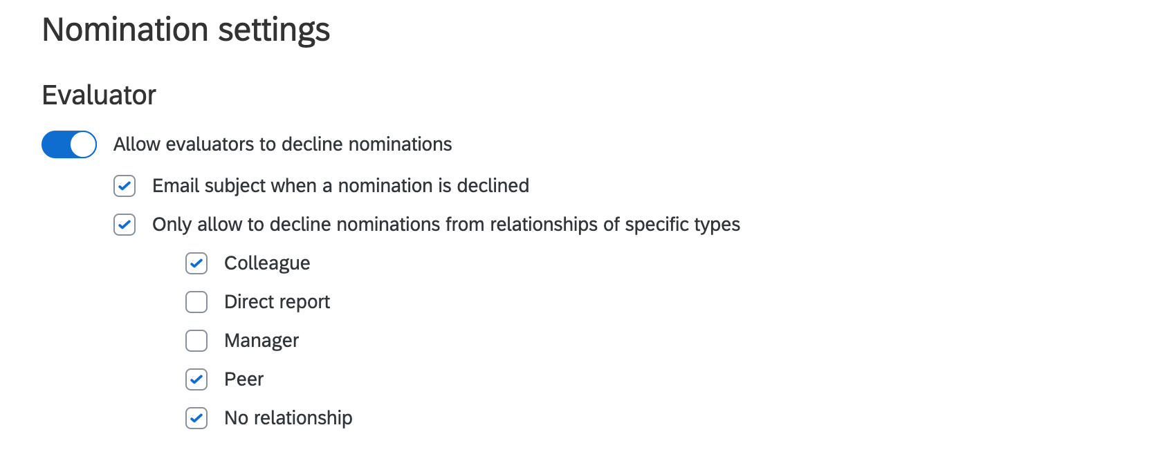 Image of the Evaluator section of the Nomination settings