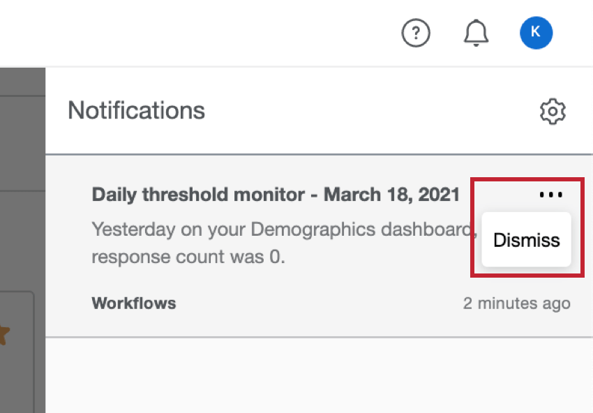 Three dots in upper-right of each notification only has a dismiss option