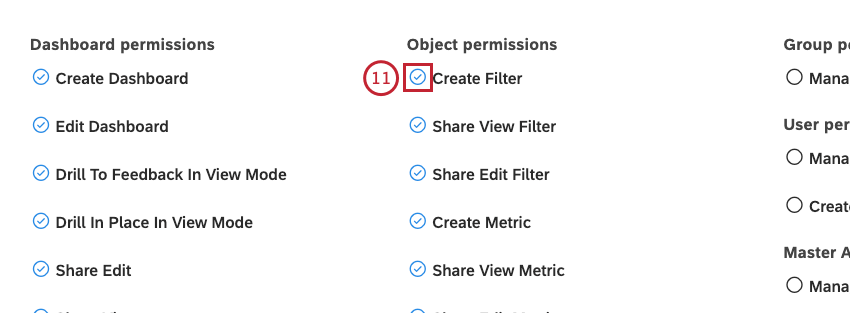 Cochez la case située à côté du type de permission pour accorder des permissions à tous les membres actifs de ce groupe.