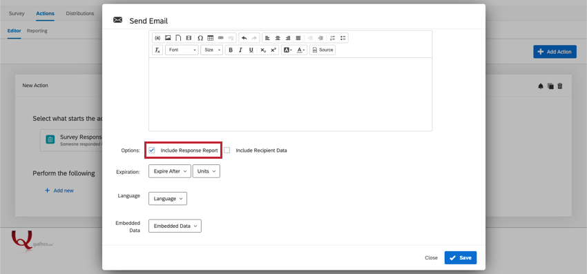 Include response report option at bottom of email task