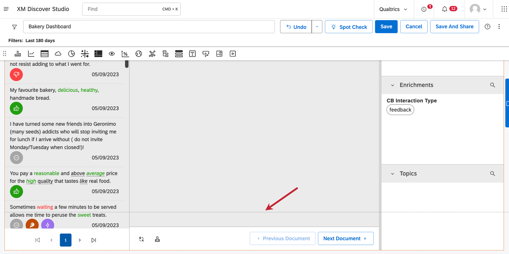 Line through a feedback widget where the page break would be