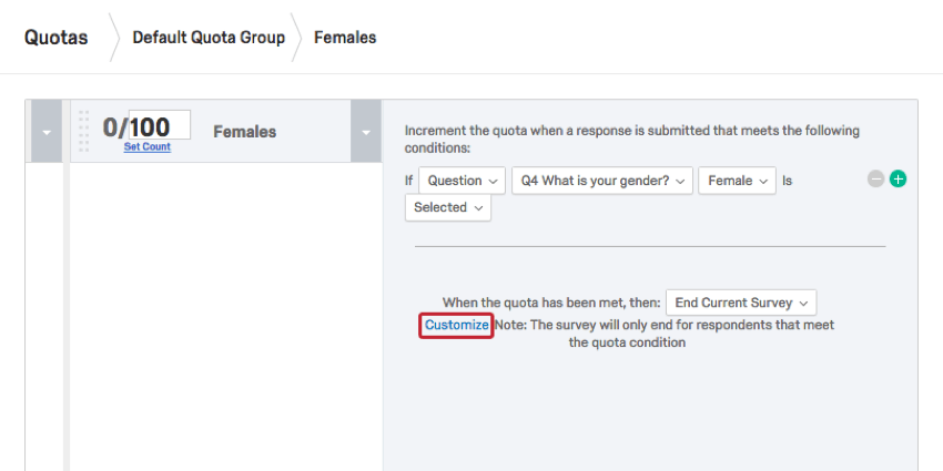 Customize option under End Current Survey dropdown