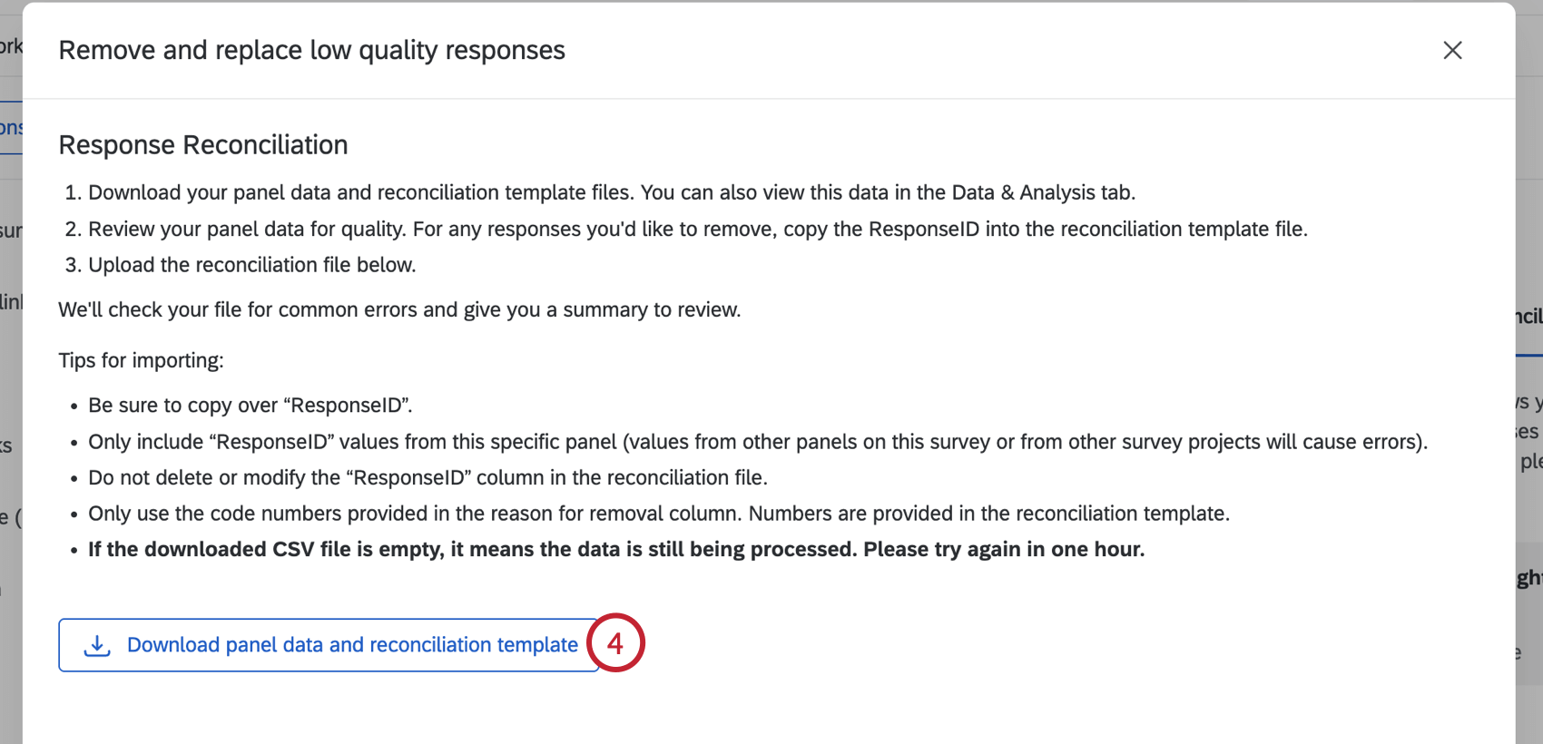 Clicking "download panel data"