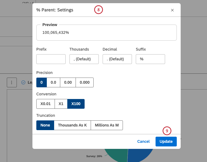 Depending on the calculation selected, you can define different settings.