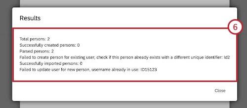 Results window with error messages