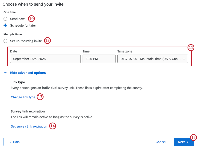 opzioni di configurazione dellinvito
