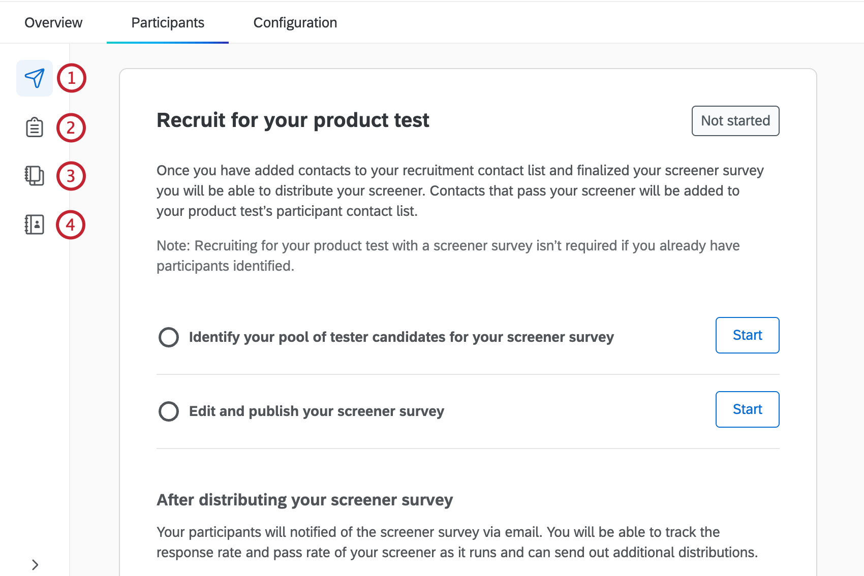 sottosezioni allinterno della scheda Partecipanti di un test di prodotto