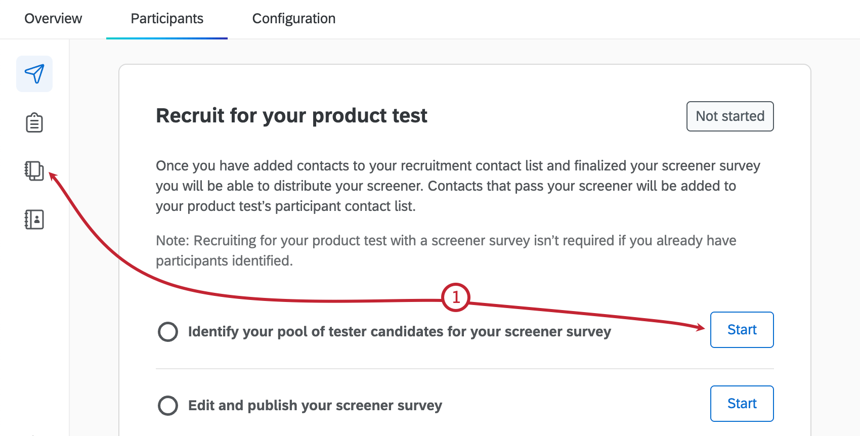 buttons to access the section where you identify tester candidates