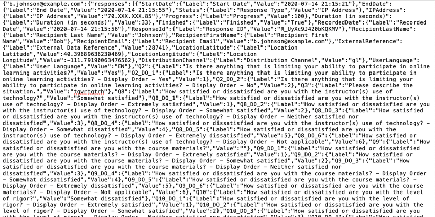 Eine Datei, in der der gesamte Text zusammen ausgeführt wird. Felder werden in einem JSON-Format mit Klammern aufgelistet, sodass Sie die Felder und ihre Werte nur durch Kommatrennung und Klammerschließung definieren können