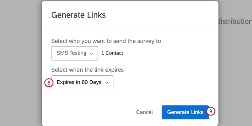 selecting the expiration window and clicking generate links