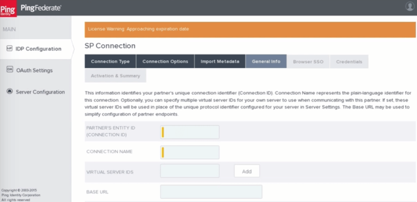 The greys, oranges, and whites of the ping federate website