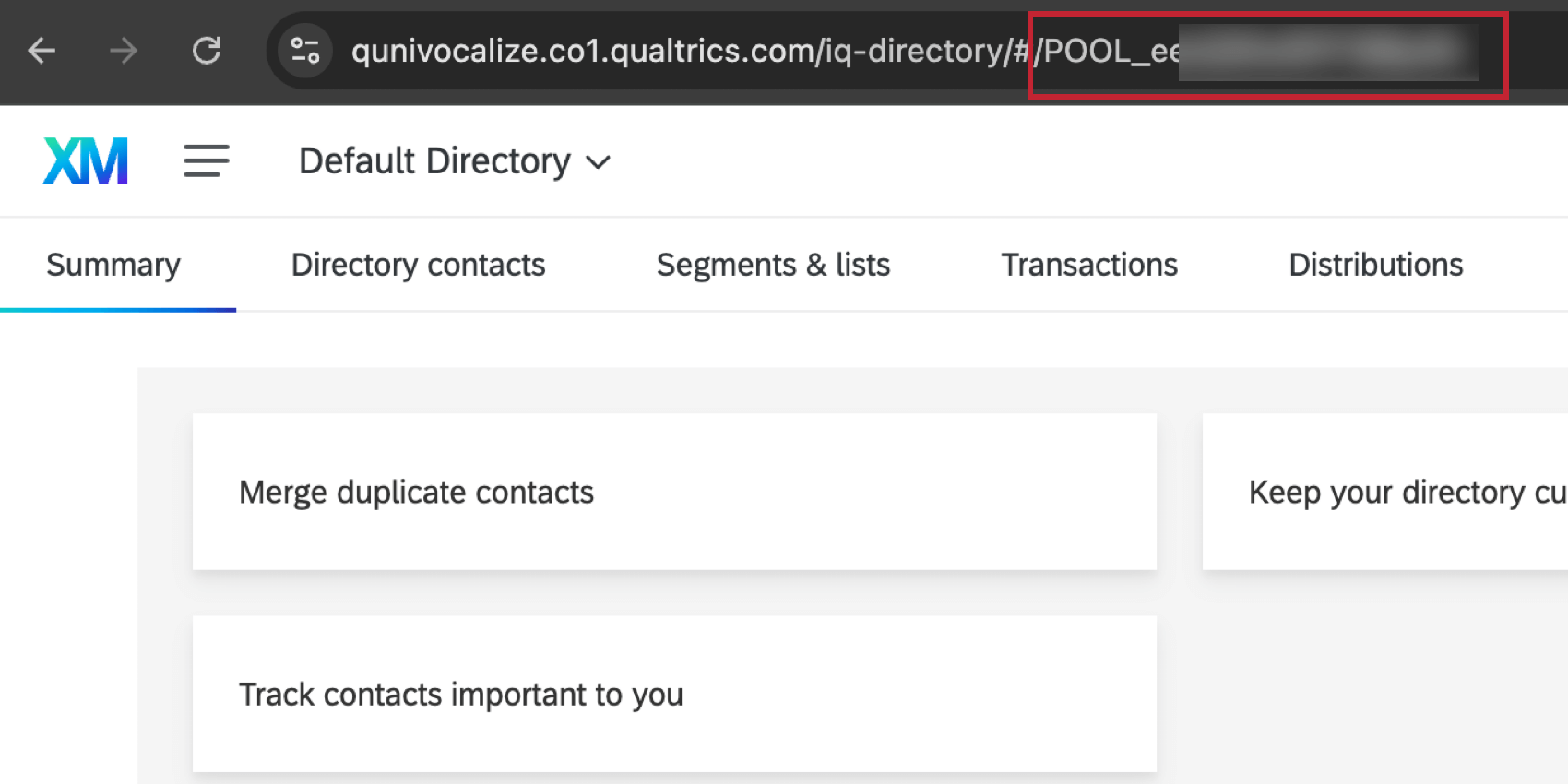 im XM Directory unter der URL des Browsers nach der Pool-ID suchen