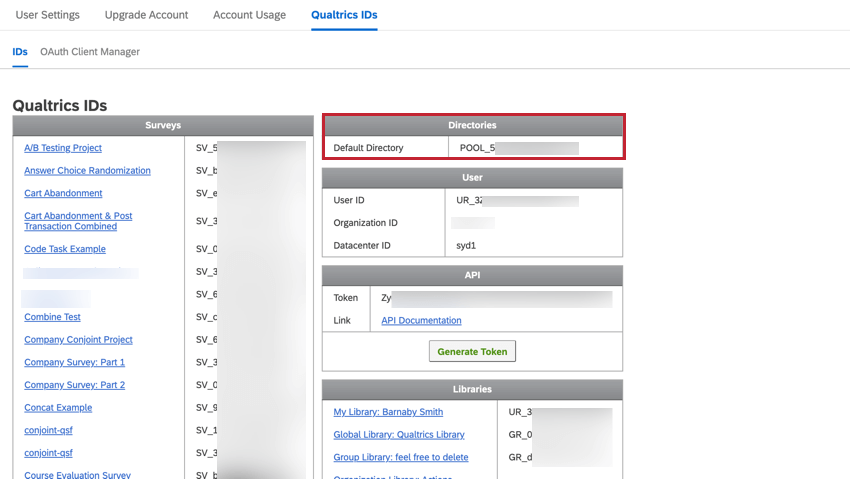 the pool id in the qualtrics ids tab