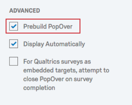 Option PopOver vorerstellen unter Erweiterte Optionen ausgewählt