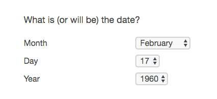 A drill down with a month, day, and year field
