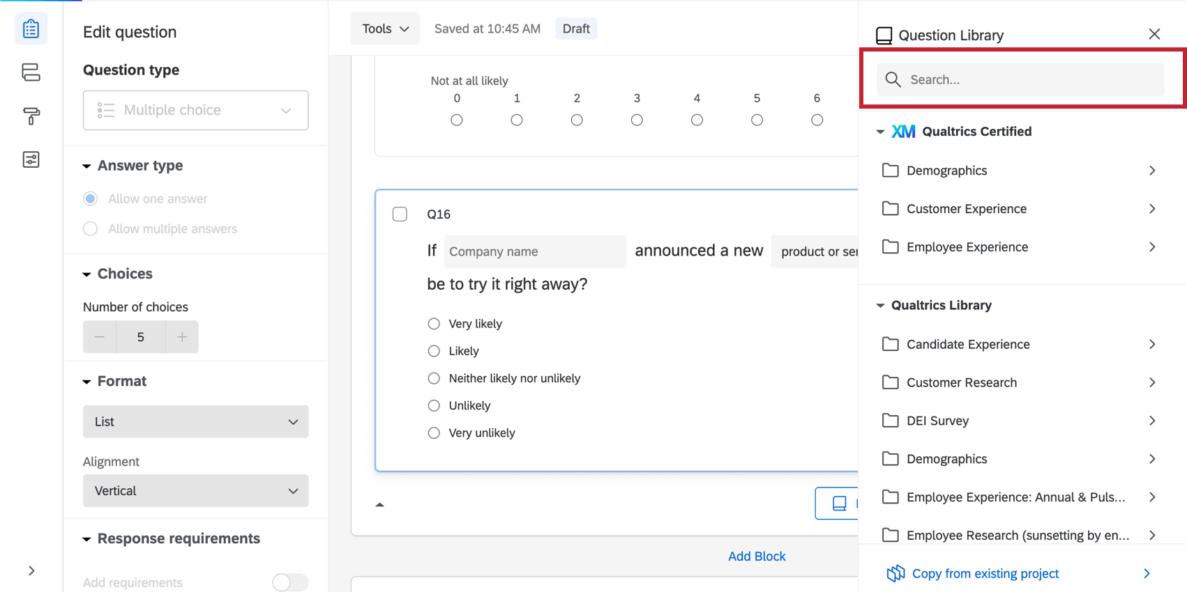Search bar in upper-right of the library menu