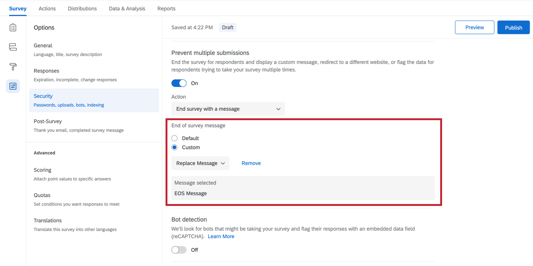 Setting a custom message