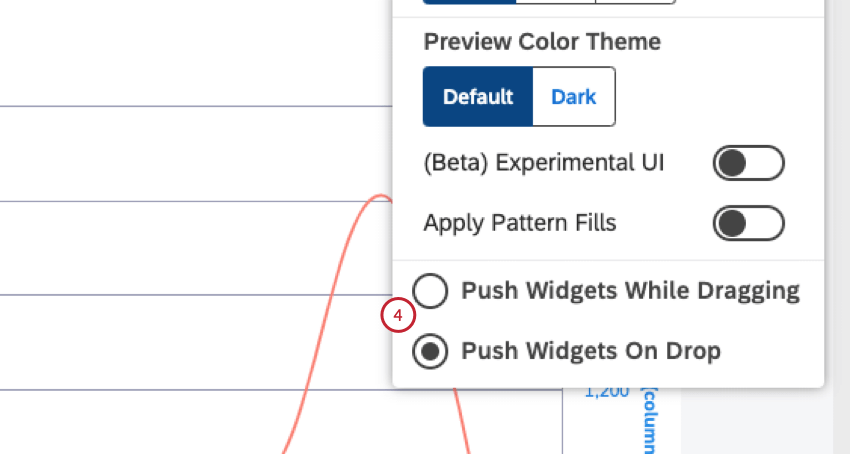 Select 1 of these options: Push Widgets While Dragging: As you drag widgets around a dashboard, they "push" other widgets out of their current slots. Push Widgets On Drop: As you drag widgets around, your layout is maintained, and you can only drop widgets into available empty slots.