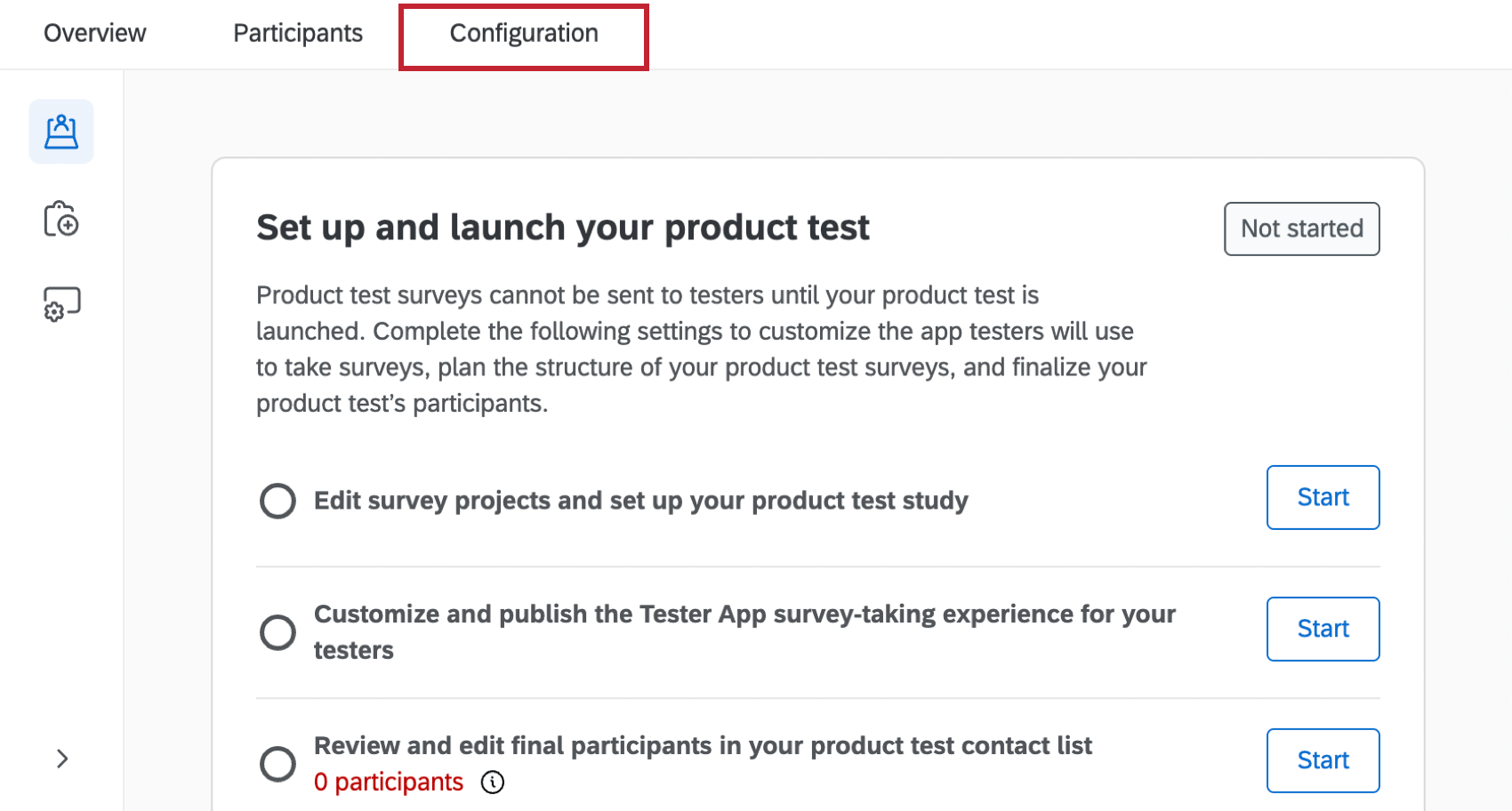 Onglet de configuration dans un test de produit
