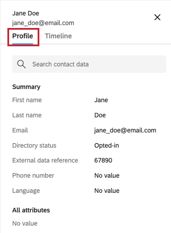 the profile tab for a transaction