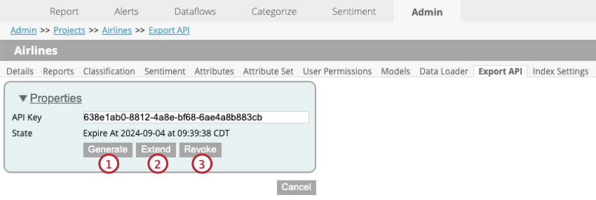 api in Projekteinstellungen