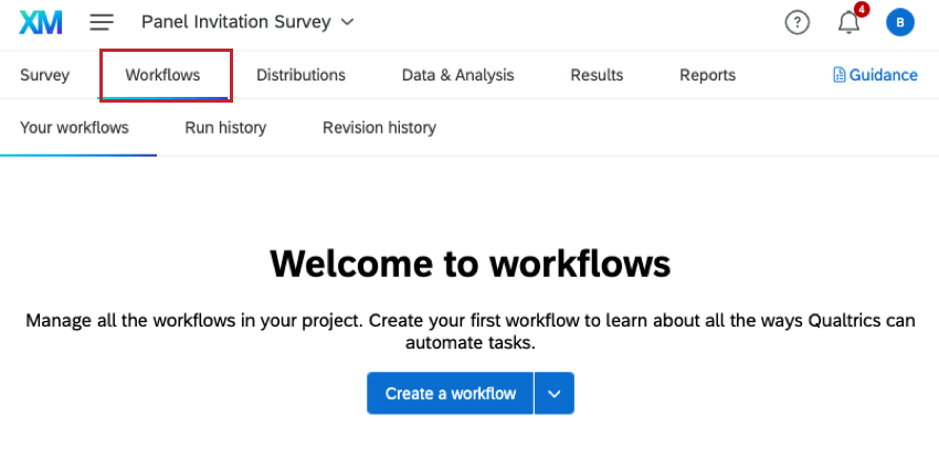 the workflows tab within a project