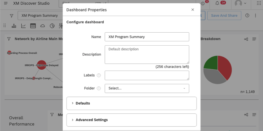 nova janela onde você edita as propriedades dashboard