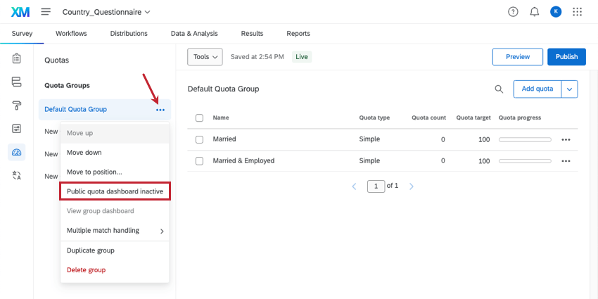 Dropdown next to quota group reveals public quota dashboard