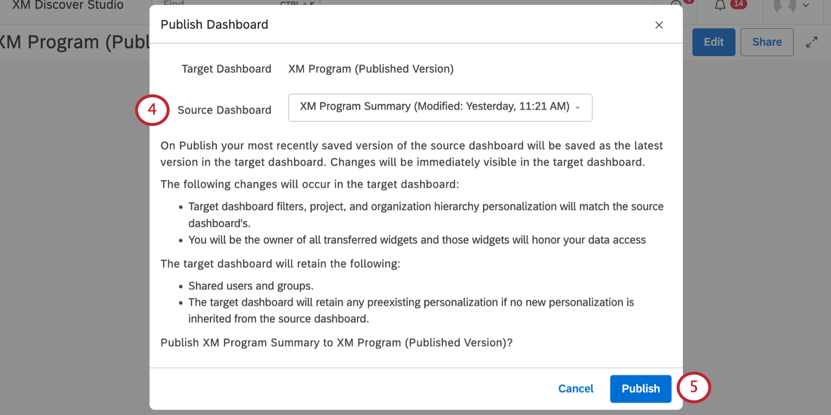 ダッシュボードの公開ソースを表示する新しいウィンドウ。