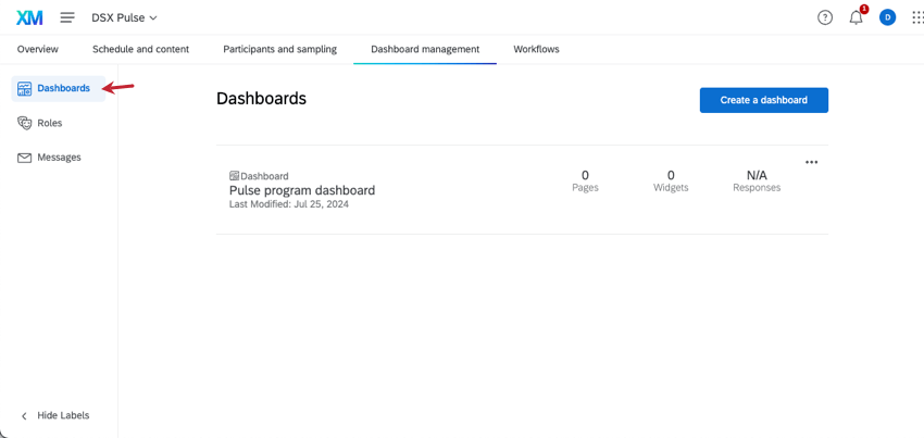 on left of dashboards management page is a menu, the first option being dashboards