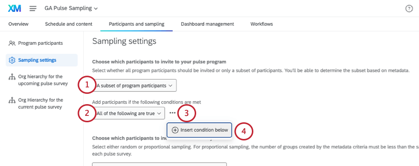 adding conditions to add to the participants invited to the pulse program