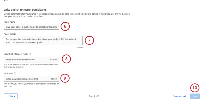 page where you fill out core panel needs