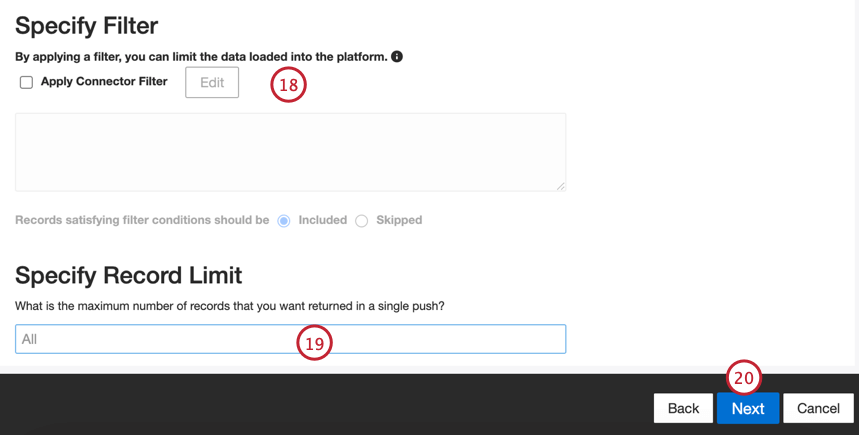 Konnektorfilter und Datensatzlimit auswählen