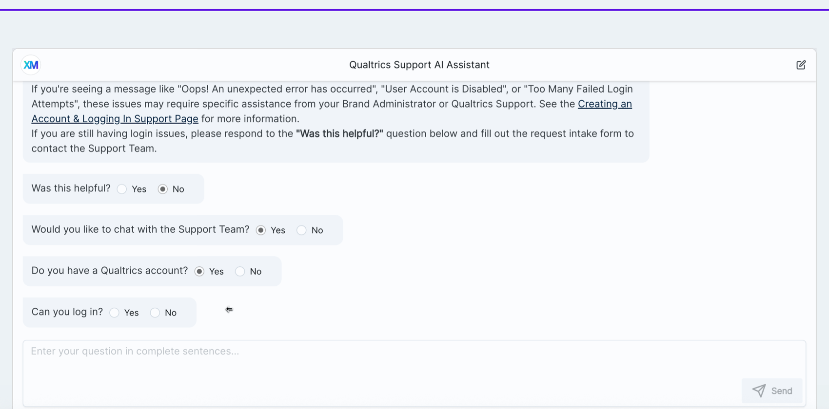 chatten mit dem Qualtrics Support AI Assistant