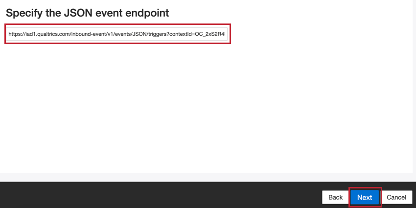 saisie du point de terminaison Json