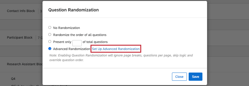 Set Up Advanced Randomization in the Question Randomization window