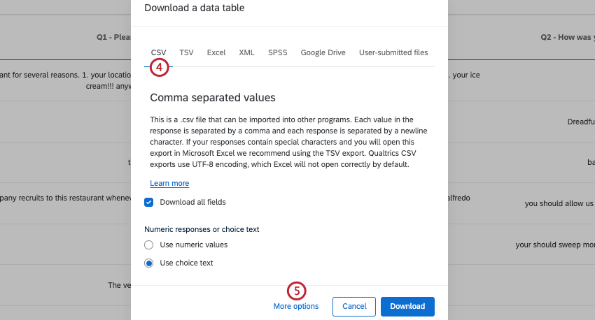 Elegir el tipo de archivo en la ventana de exportación; se selecciona CSV
