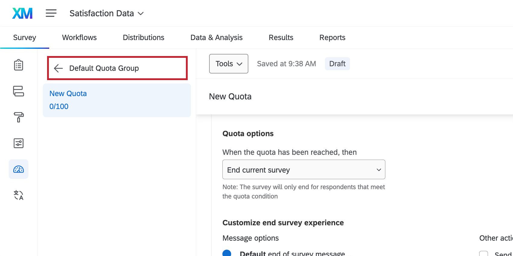 Arrow pointing left, then the text Default Quota Group