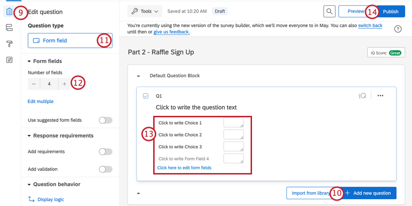 adding a form field question to capture respondent contact info