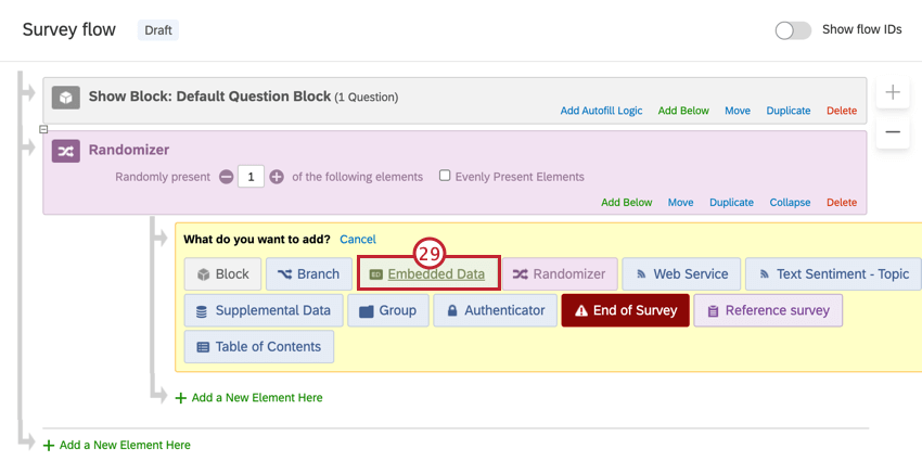 selecting the embedded data element