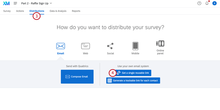 navigating to distributions and selecting get a single reusable link