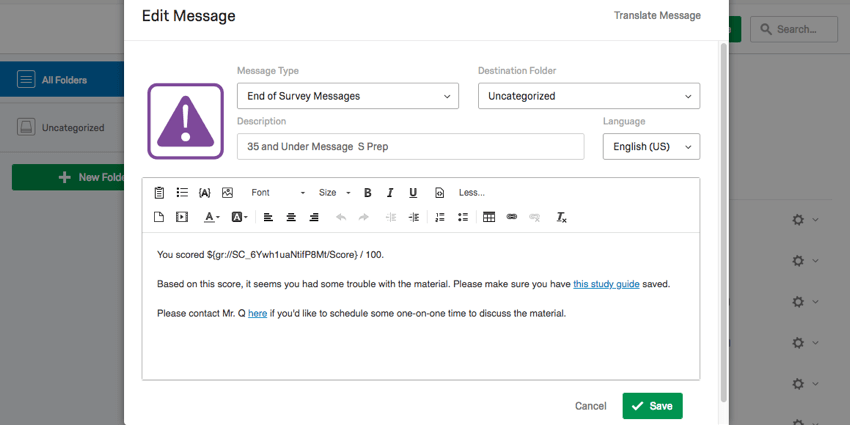 Library Messages rich content editor