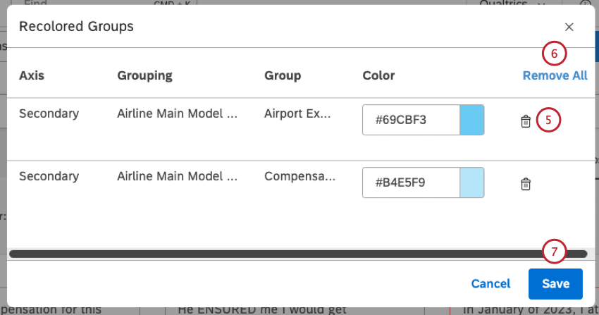 Click the trash can icon next to an individual report item to have it colored automatically according to the selected color scheme. Click Remove all to undo all custom colors for a report. Click Save.