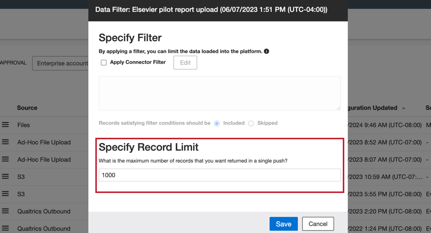the specify record limit box