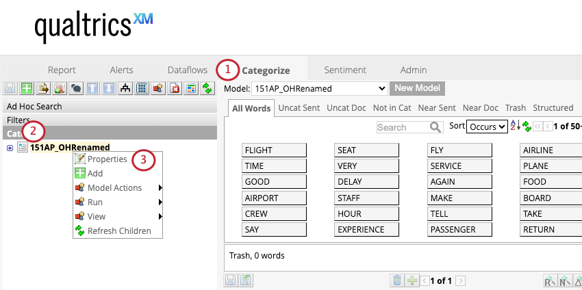 fare clic con il tasto destro del mouse su un modello di categoria e selezionare le proprietà