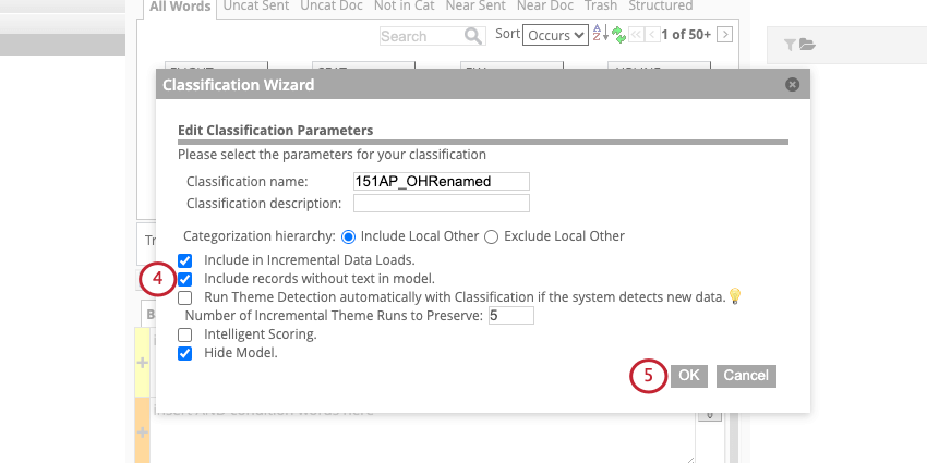 Auswahl von Include-Sätzen ohne Text im Modell
