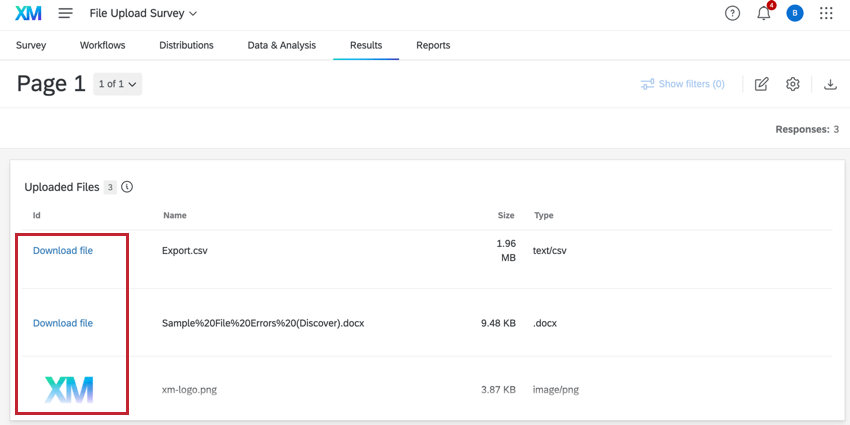 viewing uploaded files in a record table widget in a results dashboard