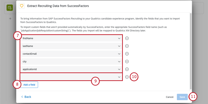 selecting fields to extract from successfactors